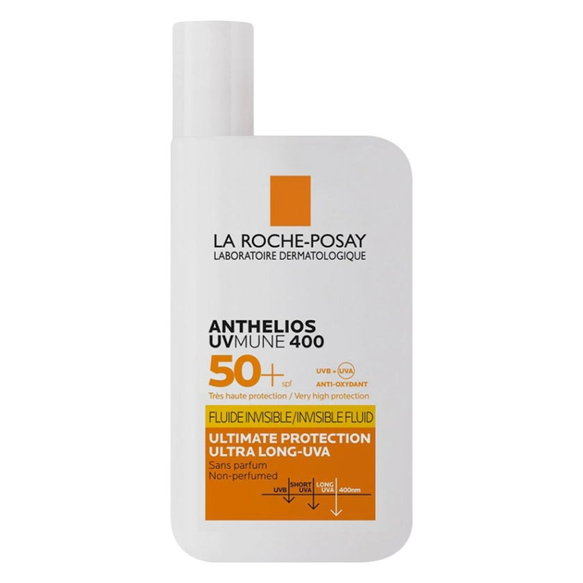 La Roche-Posay Anthelios UVMune 400 SPF50+ invisible fluid in 50ml bottle, sun care and SPF product with lightweight, non-greasy texture