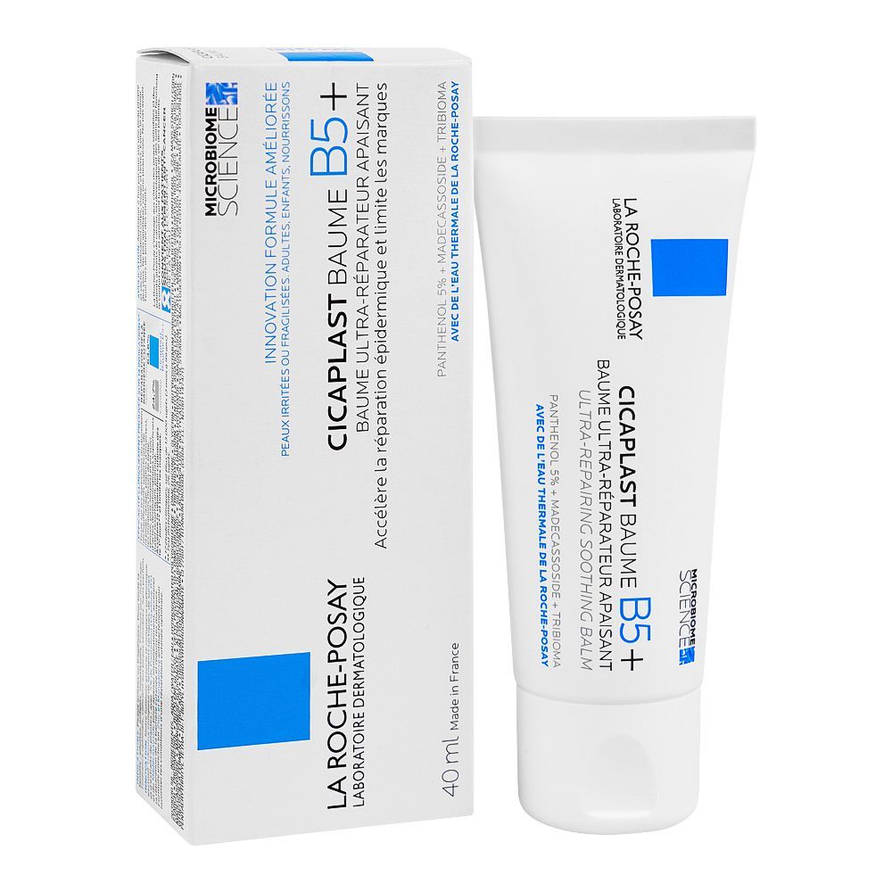La Roche-Posay Cicaplast Baume B5+ ultra repairing soothing balm in a 40ml tube, designed for skin repair and hydration.