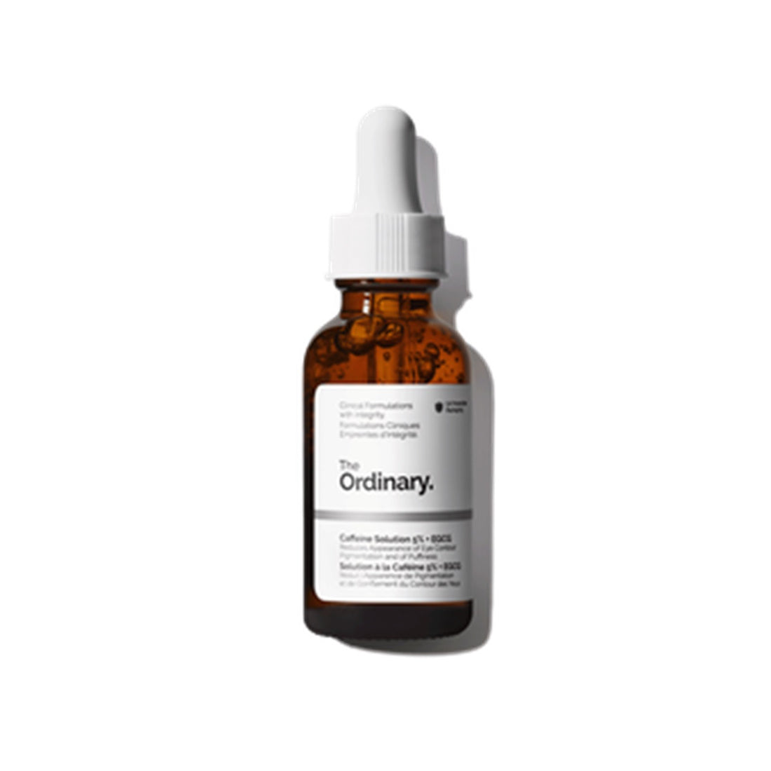 The Ordinary Caffeine Solution 5% + EGCG 30ml applied to eyes, designed to reduce puffiness and dark circles around the eyes.