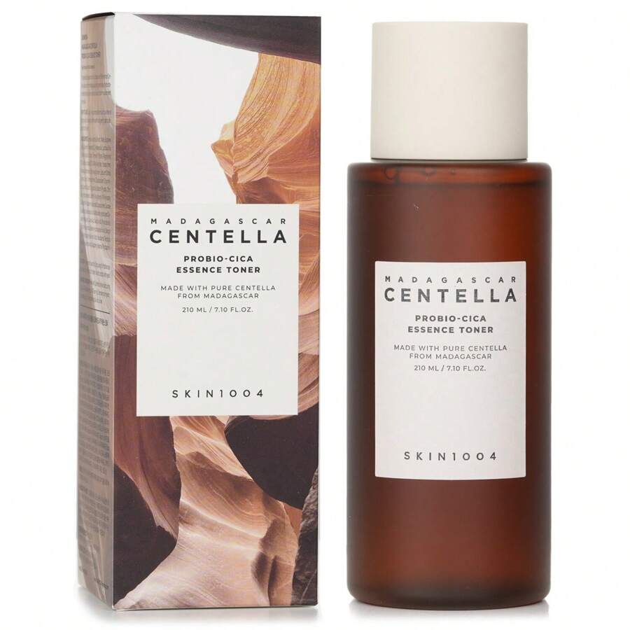 SKIN1004 Madagascar Centella Probio-Cica Essence Toner 210ml bottle showing label and clear liquid, ideal for K-beauty skincare routines.