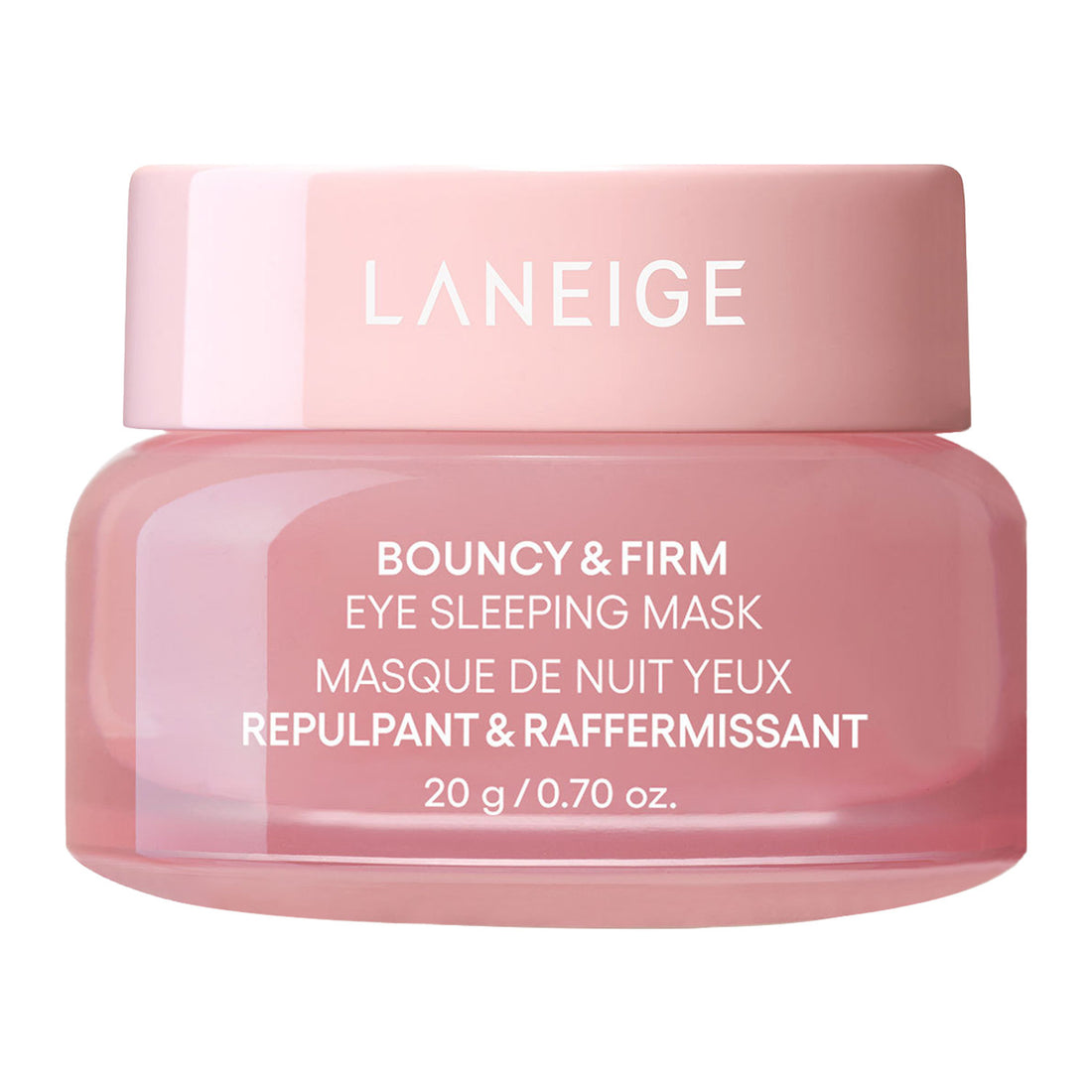 Laneige Bouncy & Firm Eye Sleeping Mask in 20g jar, K-Beauty skincare product with a sleek container and smooth, creamy texture visible.