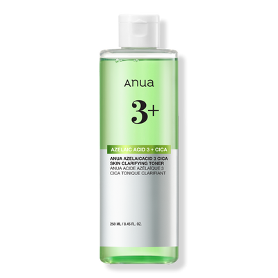 Anua Azelaic Acid 3 Cica Skin Clarifying Toner in a 250ml bottle, featuring a clean K-Beauty design and label.
