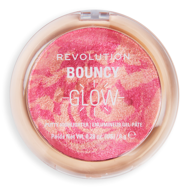 Revolution Beauty Bouncy Glow Highlighter 8g, makeup product with a luminous, bouncy texture in a compact container.