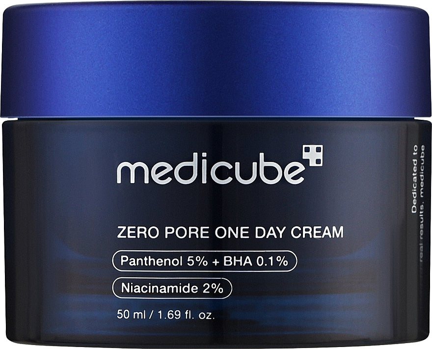 Medicube Zero Pore One Day Cream in a 50ml jar, K-Beauty skincare product with smooth, hydrating texture and minimalist packaging.