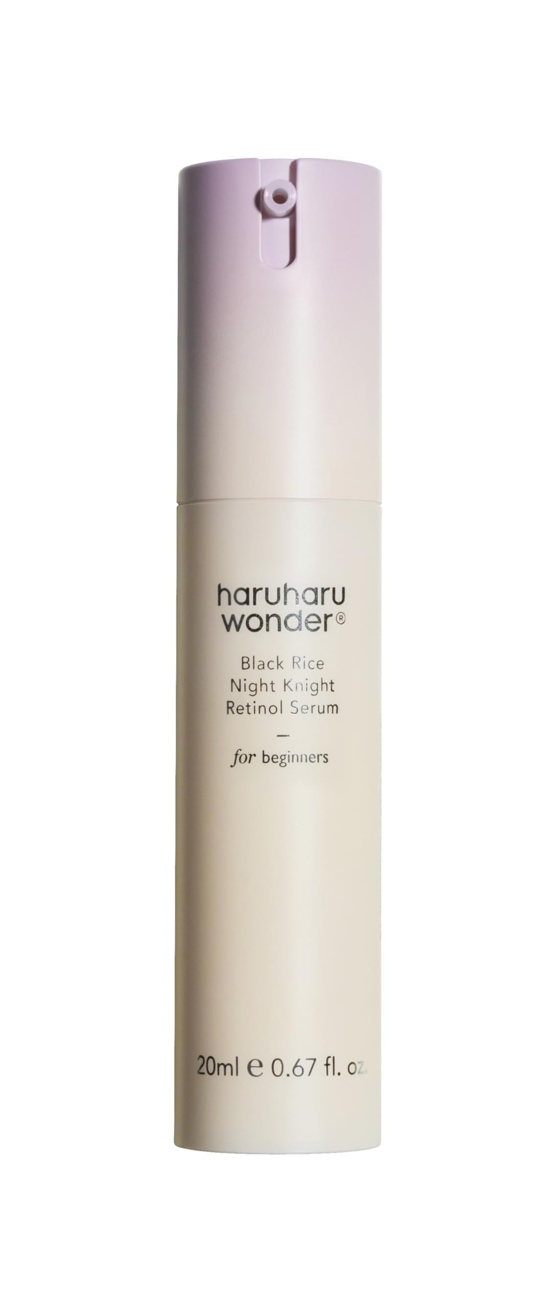 Haruharu Wonder Black Rice Night Knight Retinol Serum in 20ml bottle, K-Beauty skincare product with black rice extract.