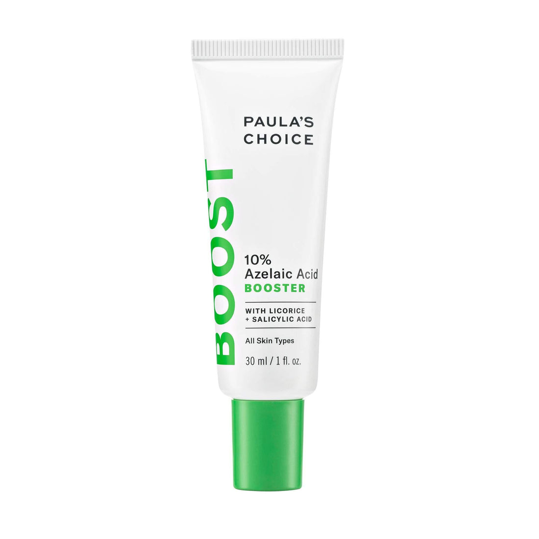 Paula's Choice Azelaic Acid Booster in 30ml, a face serum with lightweight, clear liquid in a dropper bottle for skin treatment.