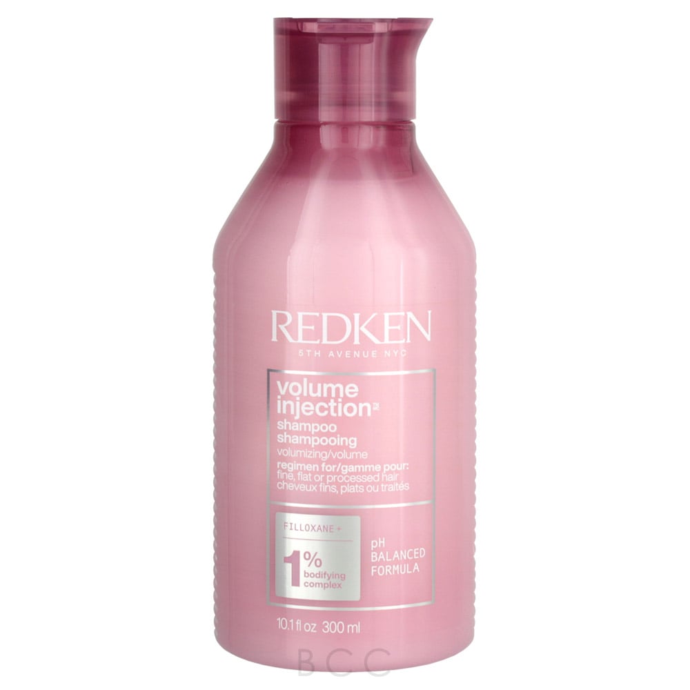 Redken Volume Injection Shampoo 300ml bottle, showcasing the red and white packaging for volumizing hair care.