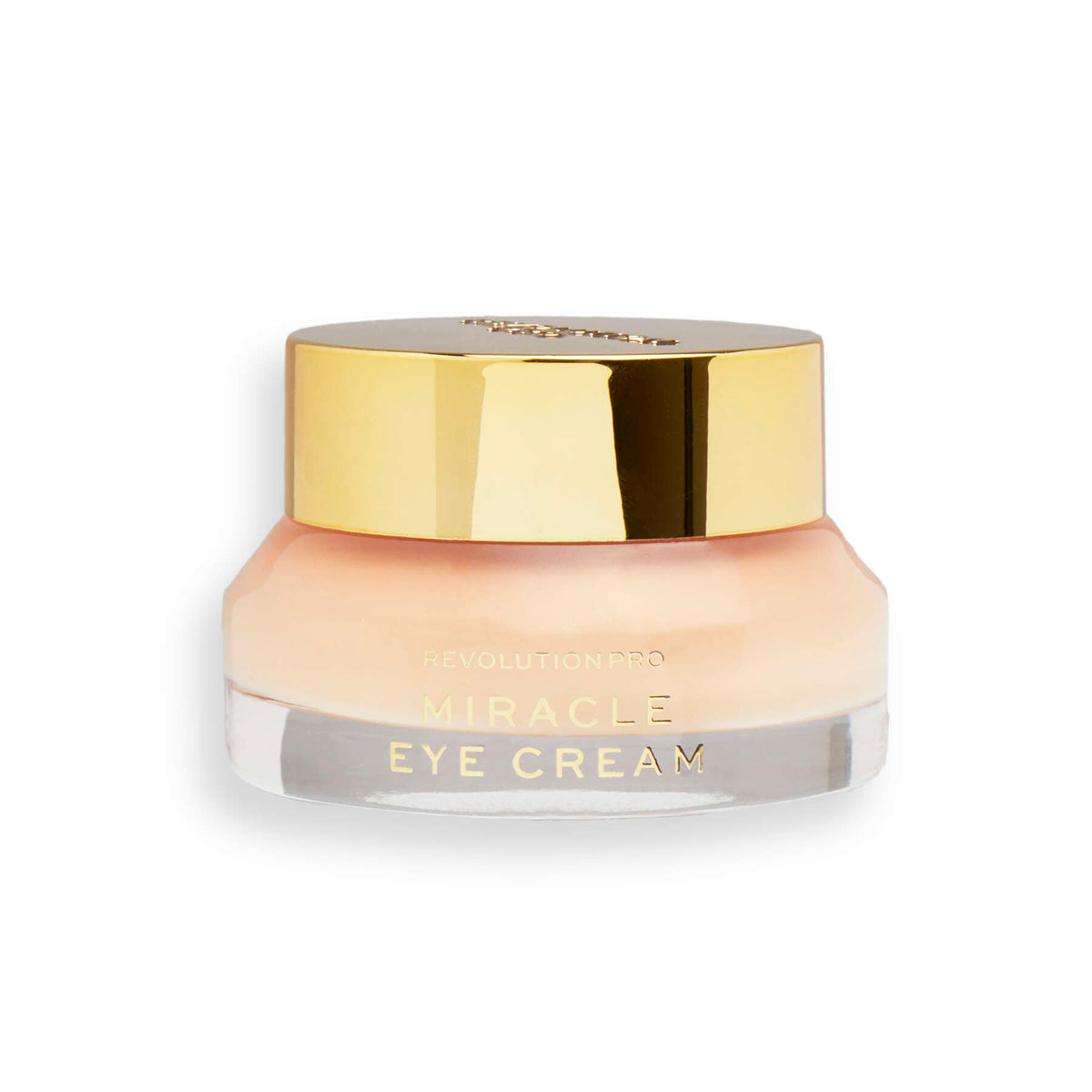 Revolution Beauty Miracle Eye Cream for eyes, lips, and brows, with a sleek jar showing the skincare product and branding.