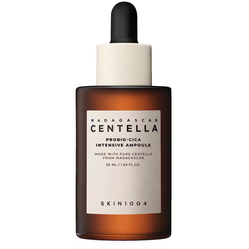 SKIN1004 Madagascar Centella Probio-Cica Intensive Ampoule 50ml, K-Beauty skincare product with soothing green ampoule bottle