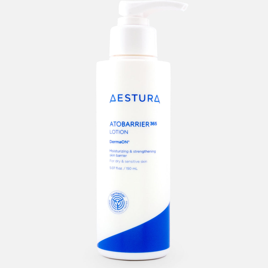 AESTURA ATOBARRIER365 Lotion 150ml, K-Beauty skincare product in a white bottle with blue and gray accents.