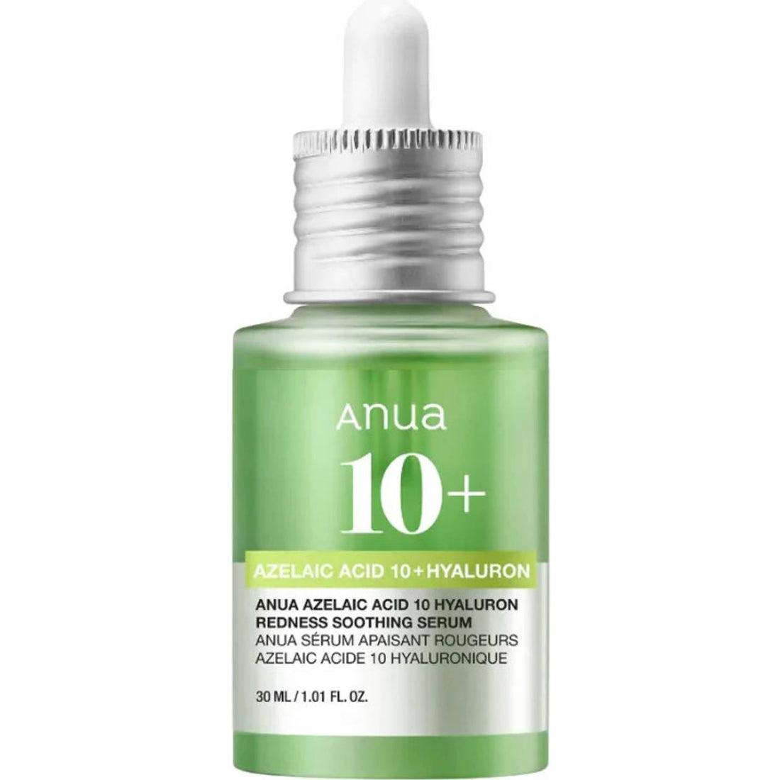 Anua Azelaic Acid 10 Hyaluron Redness Soothing Serum 30ml bottle showing the serum's sleek packaging and label.