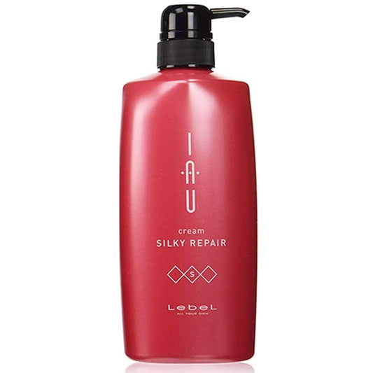 Lebel IAU Cream Silky Repair Hair Treatment 600ml bottle with white cap and label, designed for repairing and nourishing hair.