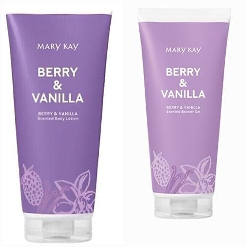 Mary Kay Berry & Vanilla Body Lotion and Shower Gel duo, 5 fl oz each, featuring berry and vanilla scent bottles for body care.