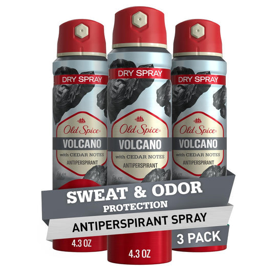 Old Spice Volcano Dark Cedar + Amber Dry Spray Antiperspirant 4.3 oz Pack of 3