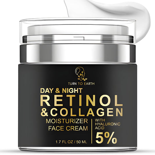 TURN TO EARTH Day & Night Retinol Face Moisturizer with Collagen & Hyaluronic Acid 1.7 oz