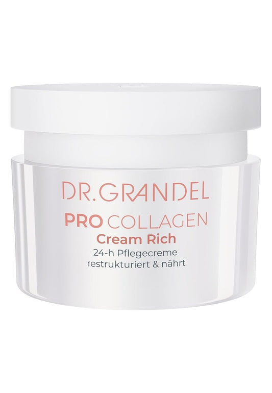 Rich Dr. Grandel PRO COLLAGEN Cream with a smooth, luxurious texture in a white jar for advanced skincare and collagen boost.