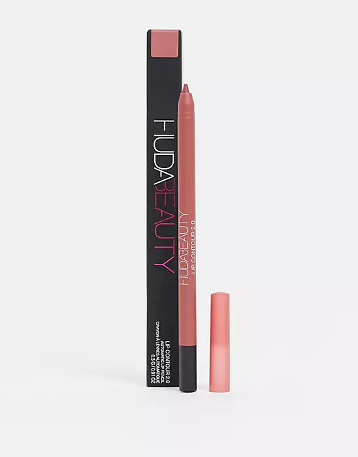 Huda Beauty Lip Contour 2.0 automatic matte lip pencil in rusty pink, with the product and pencil tip visible.