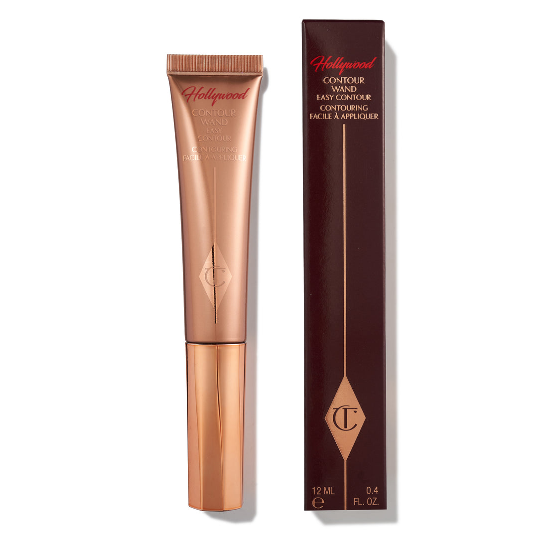 Charlotte Tilbury Hollywood Contour Wand 12ml makeup product with applicator and sleek packaging visible in the image.