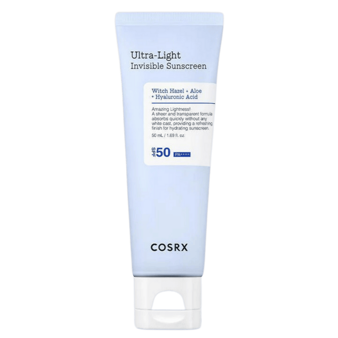 COSRX Ultra-Light Invisible Sunscreen SPF50+ 50ml, a lightweight K-beauty sunscreen with broad-spectrum protection.
