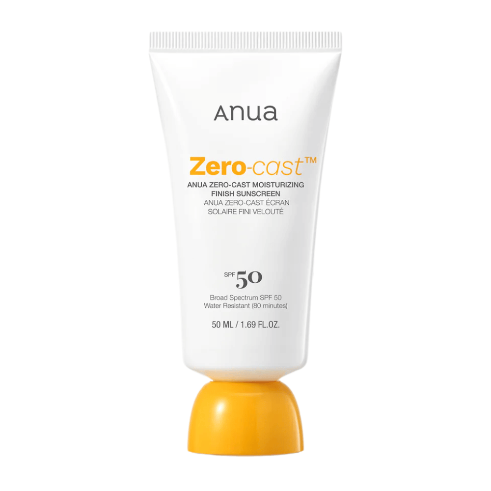 Anua Zero-Cast Moisturising Suncream SPF 50 in 50ml bottle, K-Beauty sun protection with a moisturizing finish