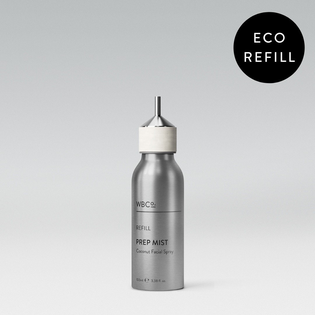 Refined Medical Aesthetics Prep Mist refill bottle, aluminum container for skincare mist, natural skincare product refill.