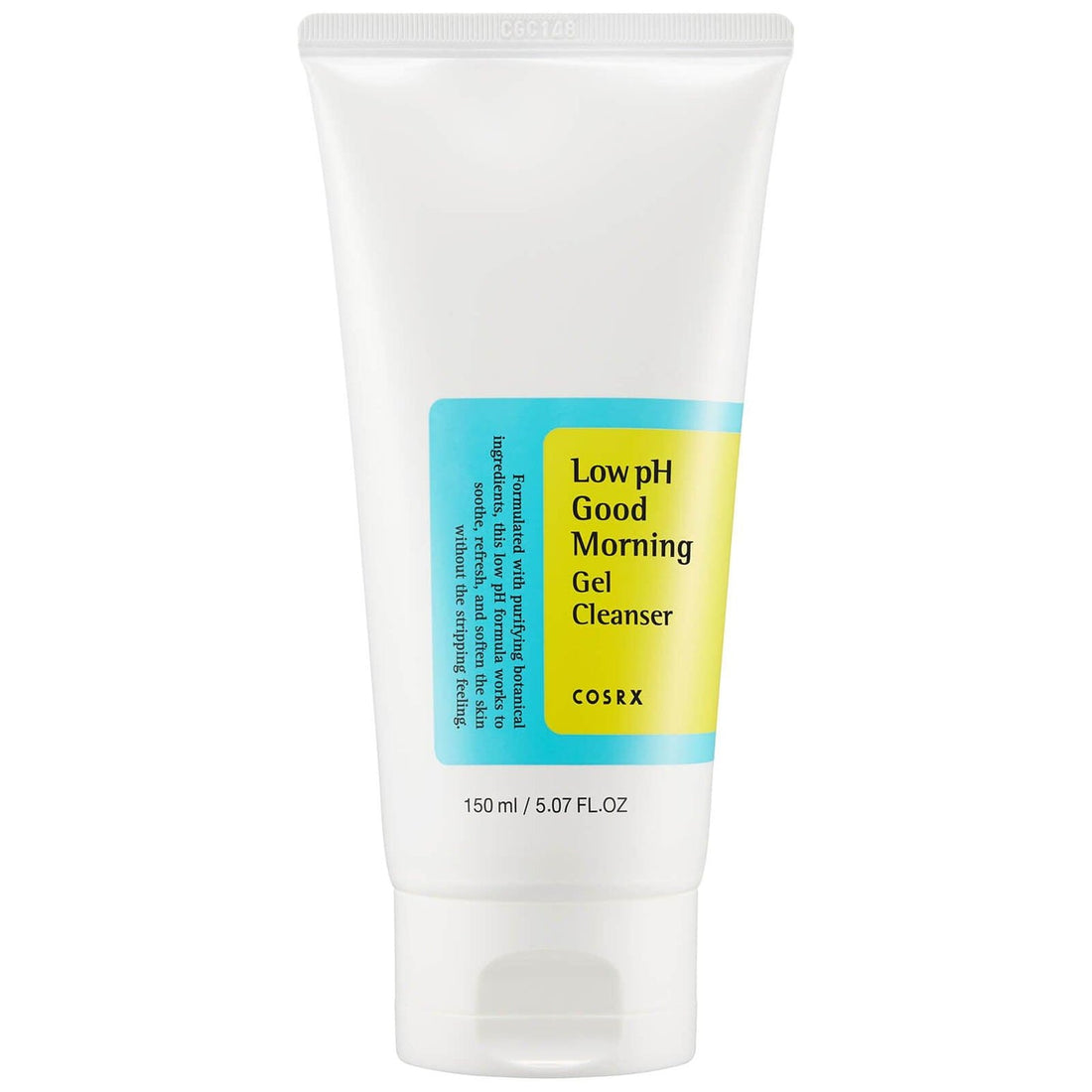 COSRX Low pH Good Morning Gel Cleanser in 150ml for gentle K-beauty skincare, featuring a clear gel formula in a white pump bottle.