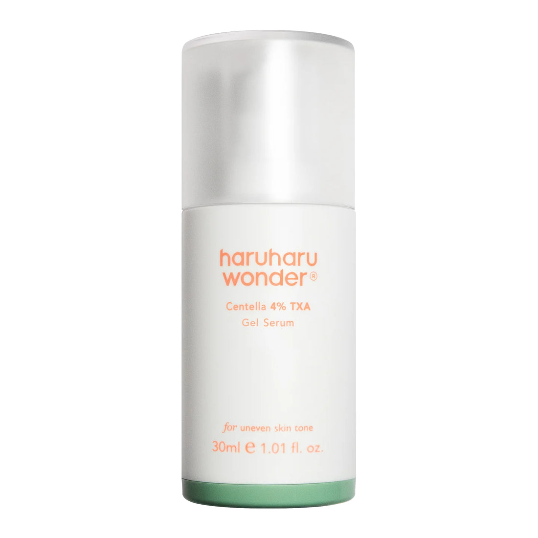 Haruharu Wonder Centella 4% TXA Gel Serum in 30ml bottle, K-beauty skincare for pigmentation and skin soothing.