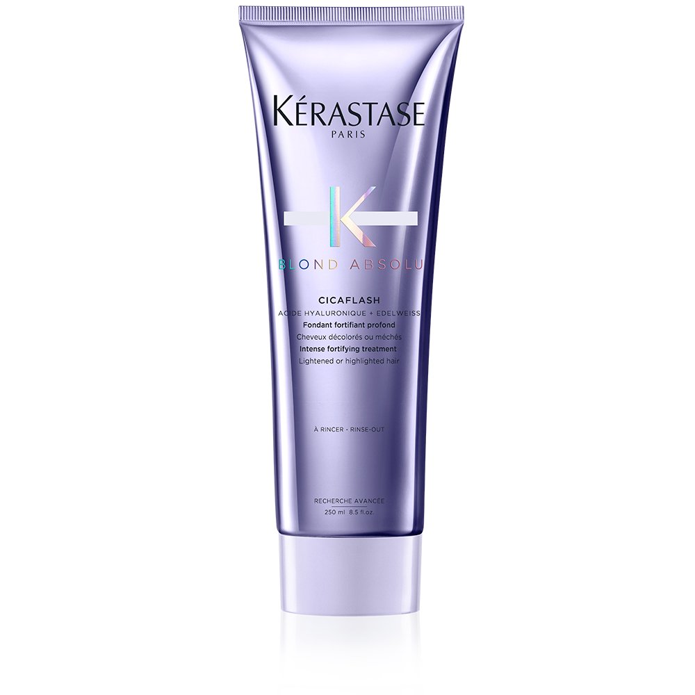 Kérastase Blond Absolu Cicaflash conditioner in 250ml bottle, creamy formula for blonde hair care, shown in the image.