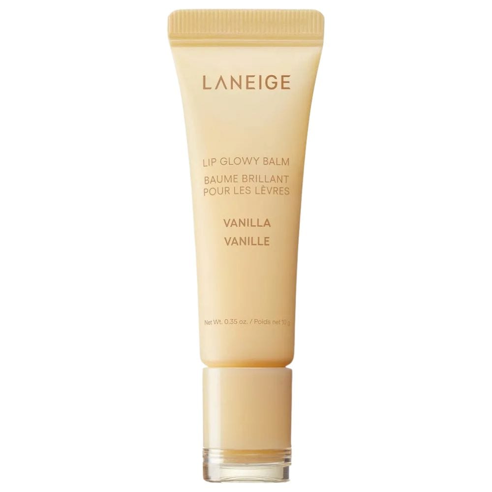 Laneige Lip Glowy Balm Vanilla 10g, K-Beauty lip balm with a smooth, glossy vanilla finish in a compact container.