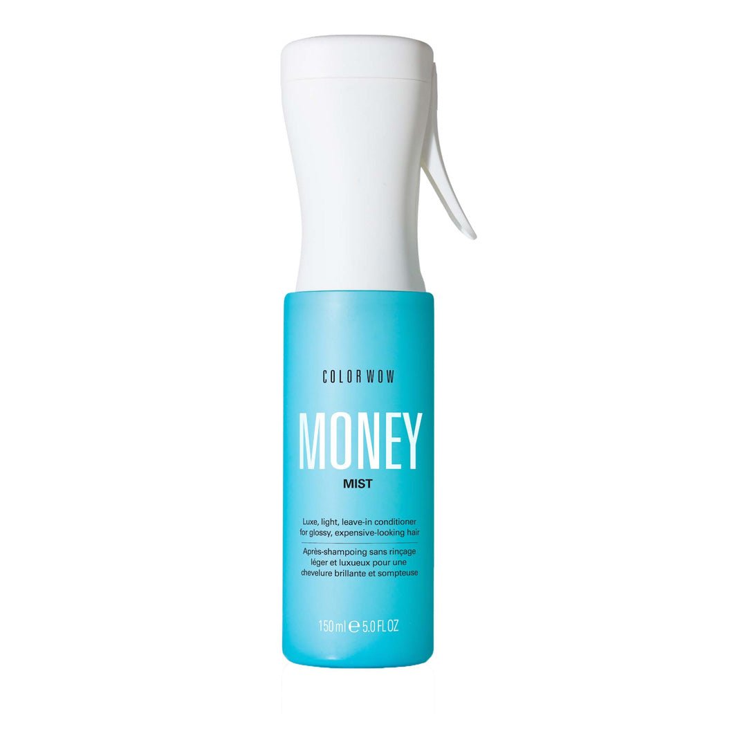 Color Wow Money Mist 150ml hair treatment spray in a clear bottle with a white pump, designed to add shine and smoothness to hair.