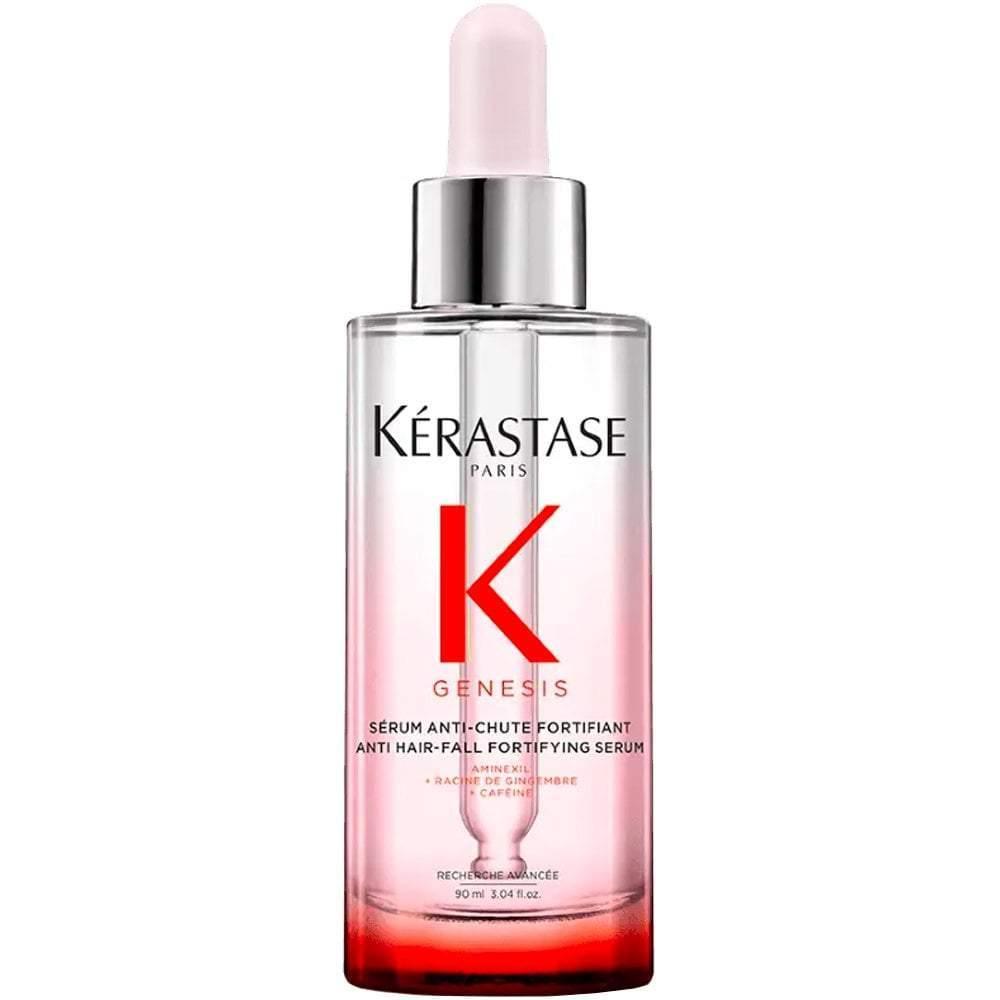 Kérastase Genesis Anti-Chute Fortifiant Serum 90ml for hair strengthening and thinning prevention, in a clear glass bottle with dropper.