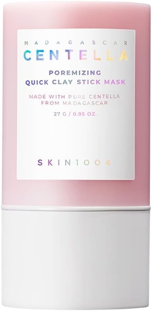 SKIN1004 Madagascar Centella Pore Minimizing Clay Stick Mask 27g, K-Beauty skincare product with a stick application and pink clay texture.