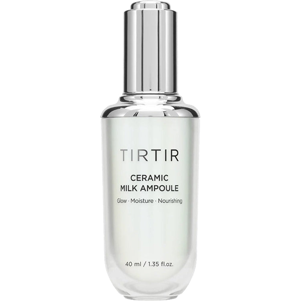 TIRTIR Ceramic Milk Ampoule 40ml, a K-Beauty skincare product with a ceramic bottle and pump dispenser, designed for hydration.