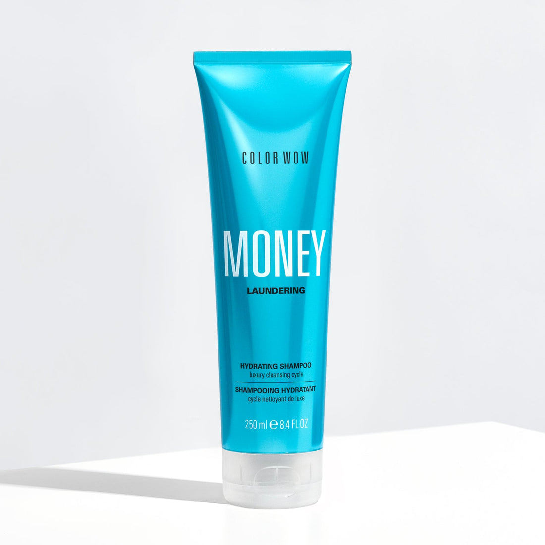 Color Wow Money Laundering hydrating shampoo 250ml bottle, with sleek packaging and clear label, ideal for nourishing hair.