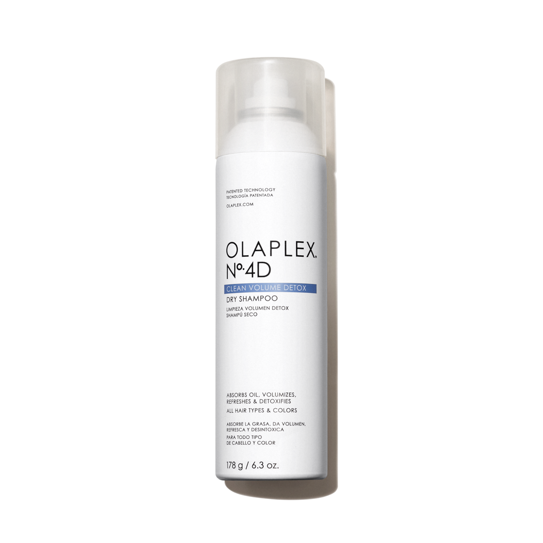 Olaplex No.4D Clean Volume Detox Dry Shampoo 250ml bottle with pump for refreshing and volumizing hair styling.